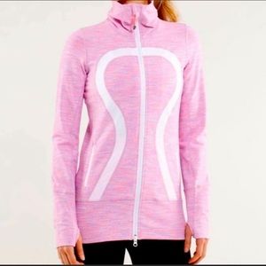 Lululemon In Stride pink/white microstripe zip up jacket size 2